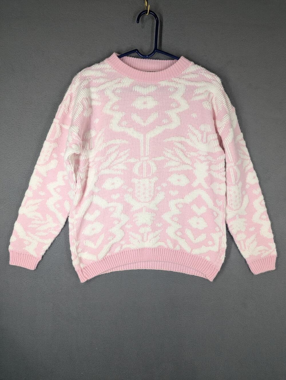 Cabin Creek Sweater Womens Small Pink White VTG GrannyCore
